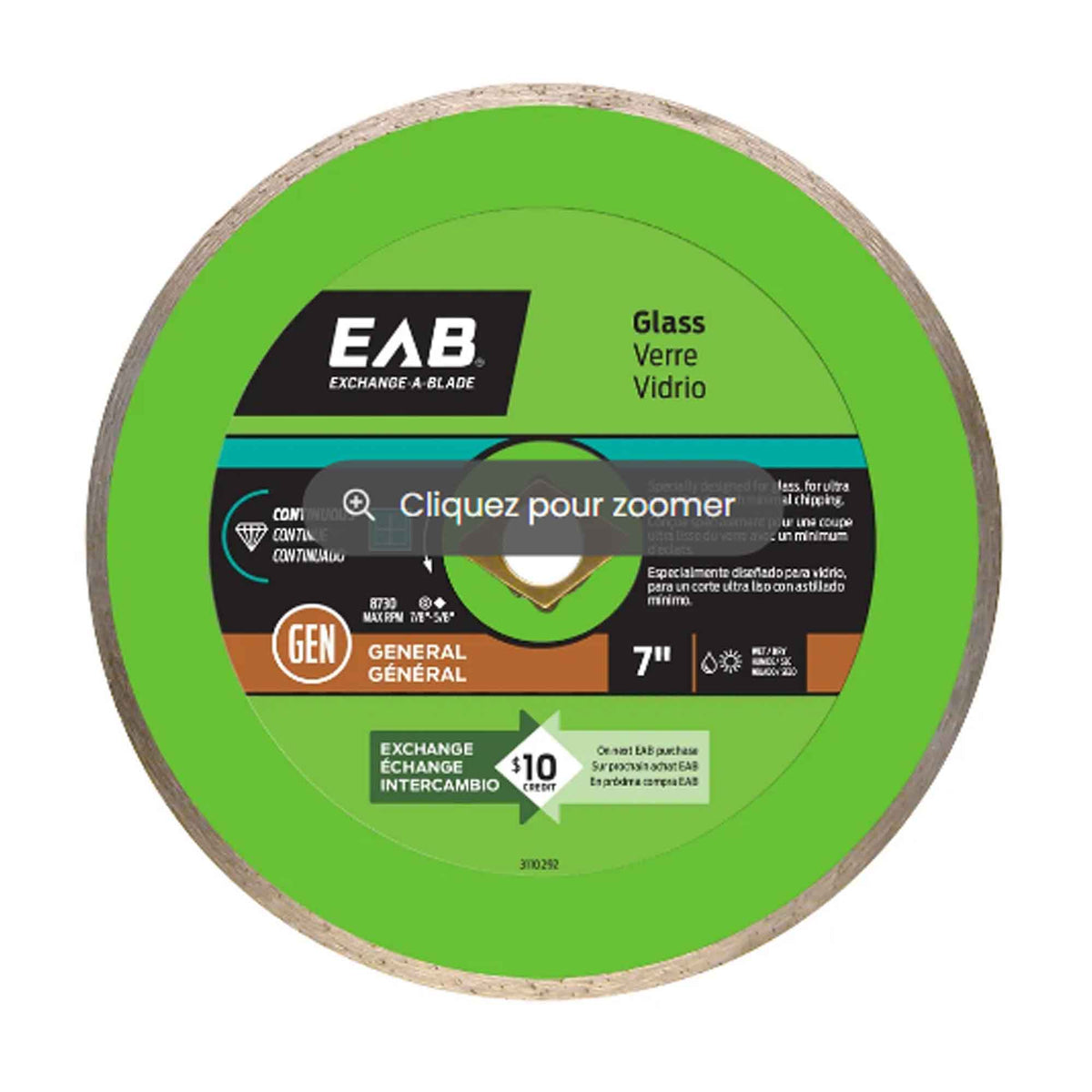 Lame diamanté, jante continue, pour le verre et la céramique, 7''