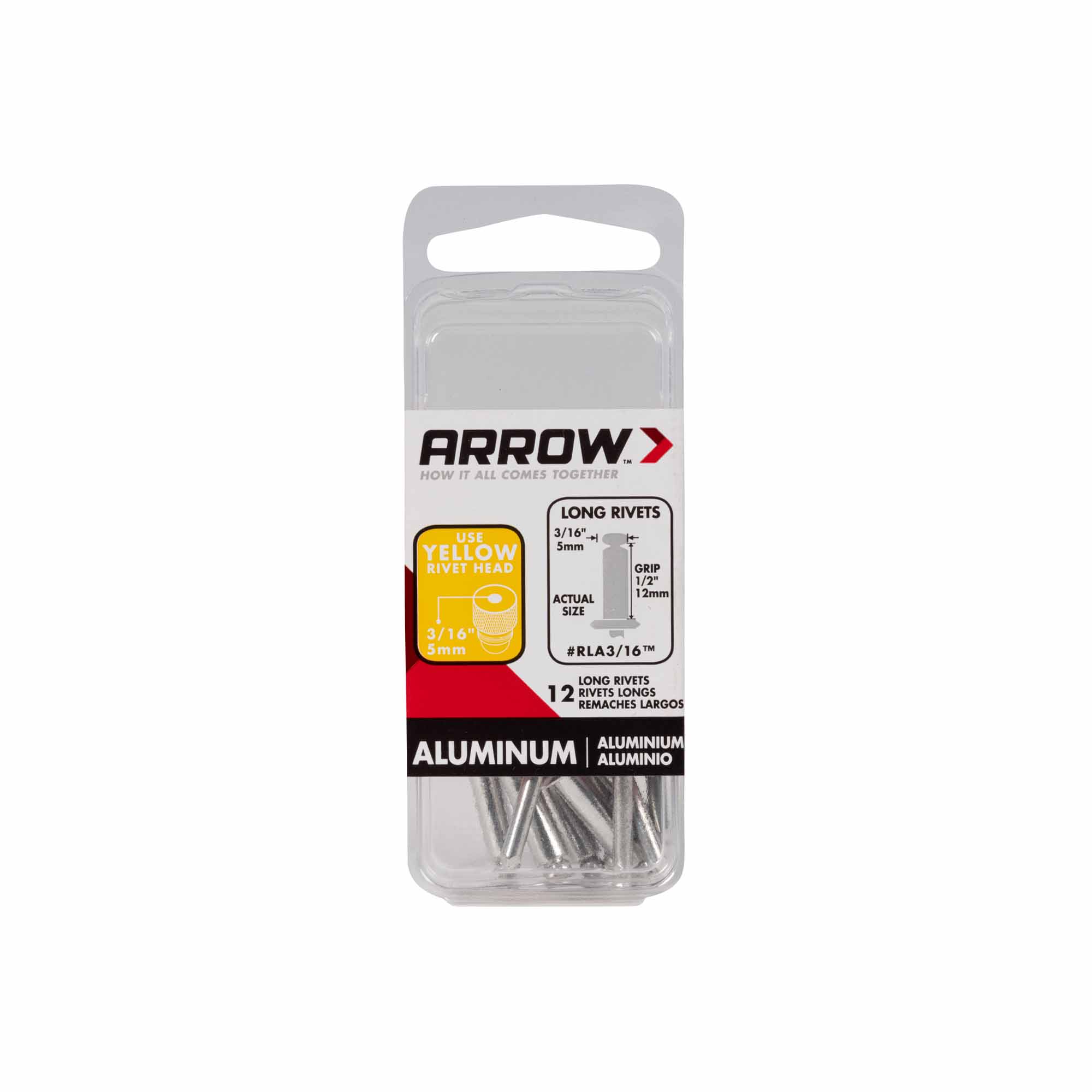 Rivet long 3/16" en aluminium, 12 unités 