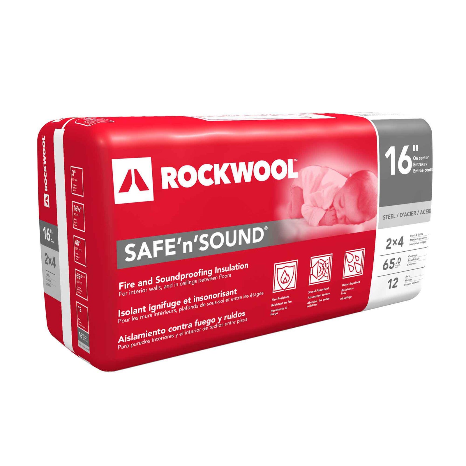 Isolant ignifuge et insonorisant Safe'N’Sound 16'' pour ossatures d’acier, 3" x 16-1/4" x 48" (65 pi²)