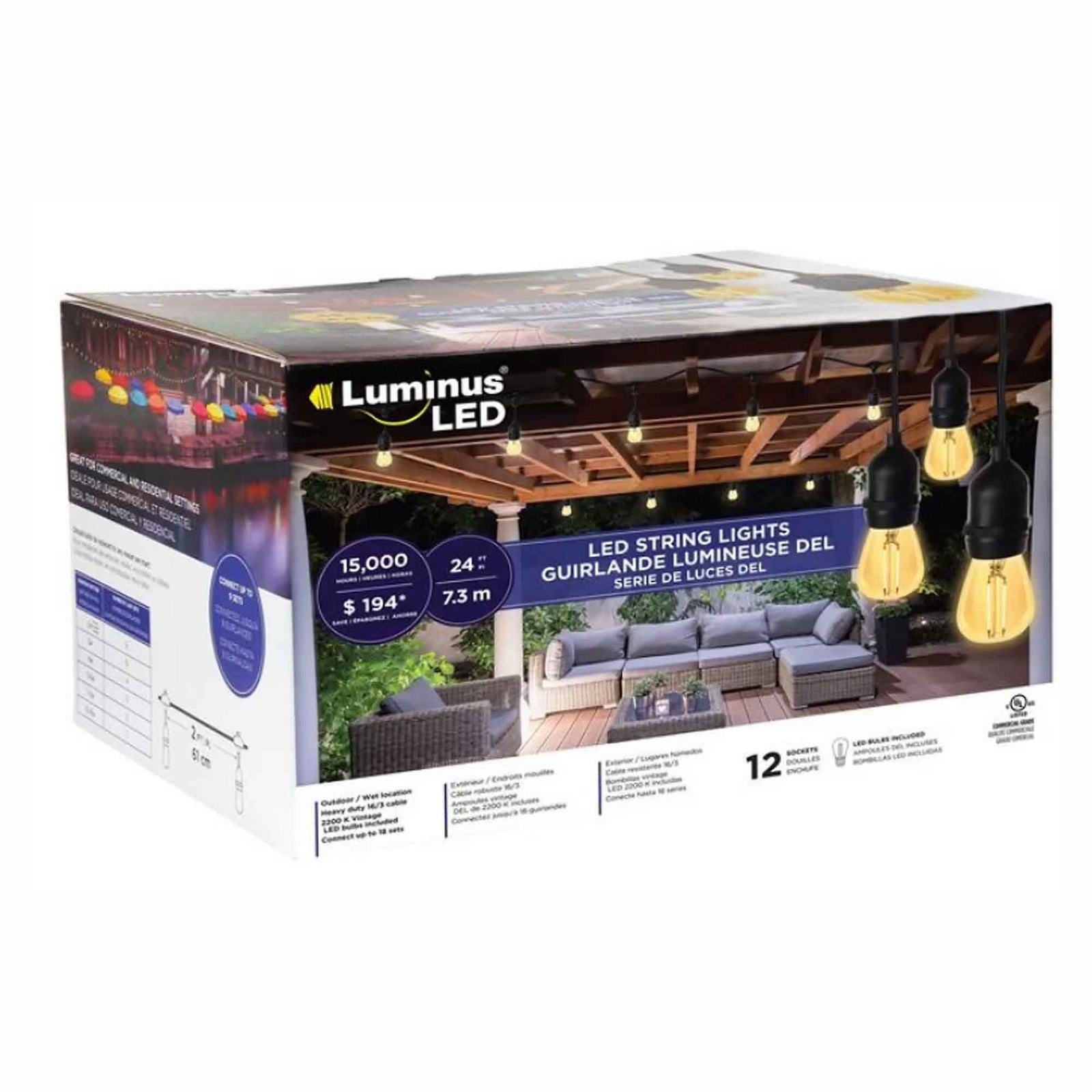 Cordon lumineux au LED 2200 k, 24'