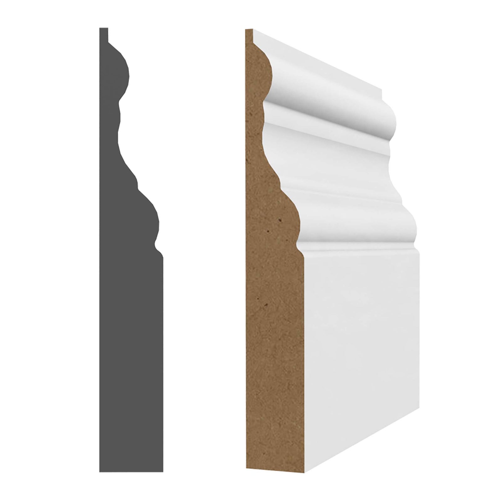 Plinthe en MDF avec apprêt blanc 5/8'' x 4-3/16'' x 8'