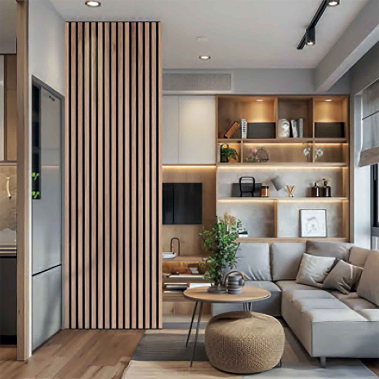 Revêtement mural intérieur acoustique à latte 2' x 8', chêne blanc