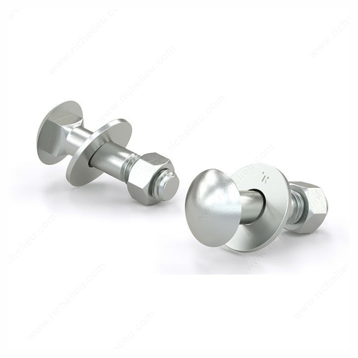 BB - Boulon de carrosserie, tête ronde avec écrou et rondelle, zinc, 1/4'' x 5'' (emballage de 4)