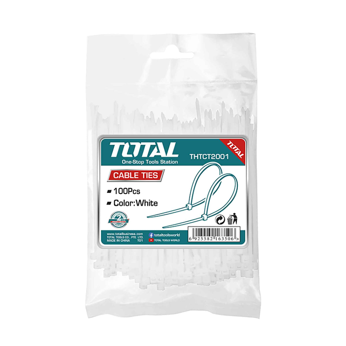 Attache-câbles blanc en nylon 66, 8'' (paquet de 100)