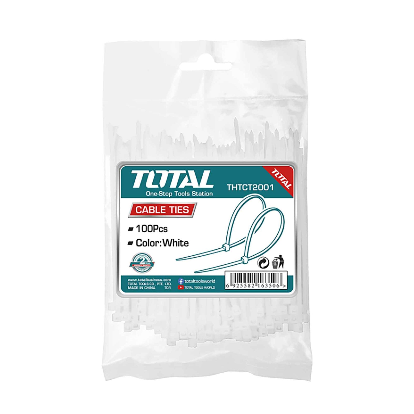 Attache-câbles blanc en nylon 66, 8'' (paquet de 100)