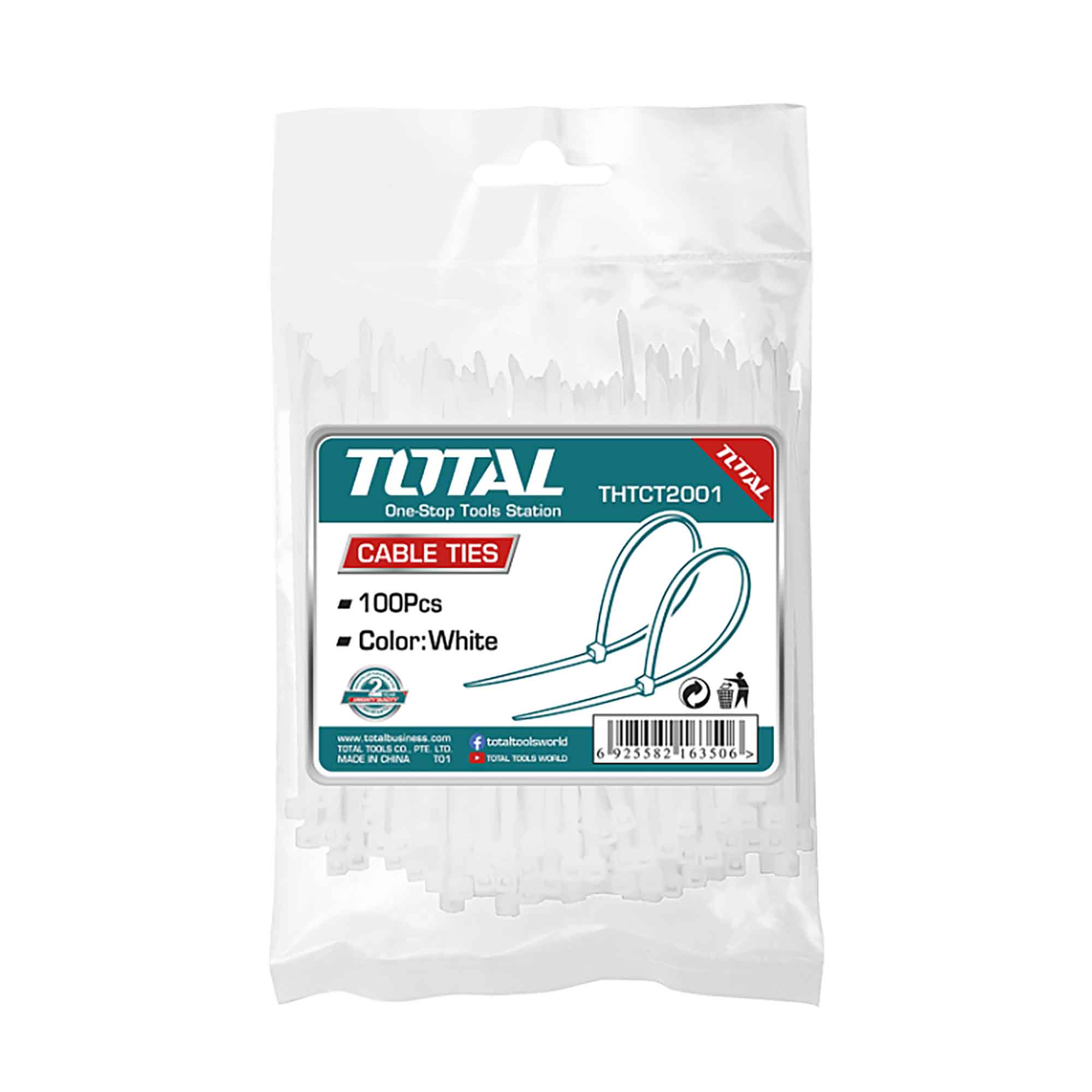 Attache-câbles blanc en nylon 66, 8'' (paquet de 100)