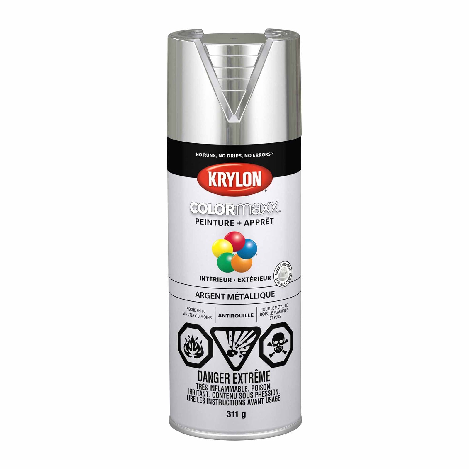 Krylon aérosol COLORMAXX peinture + apprêt argent métallique, 311 g