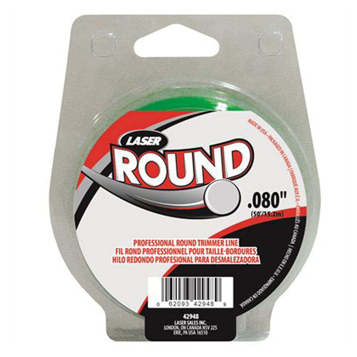 Fil rond pour coupe herbe, électrique ou essence, 0,080'' x 50', vert