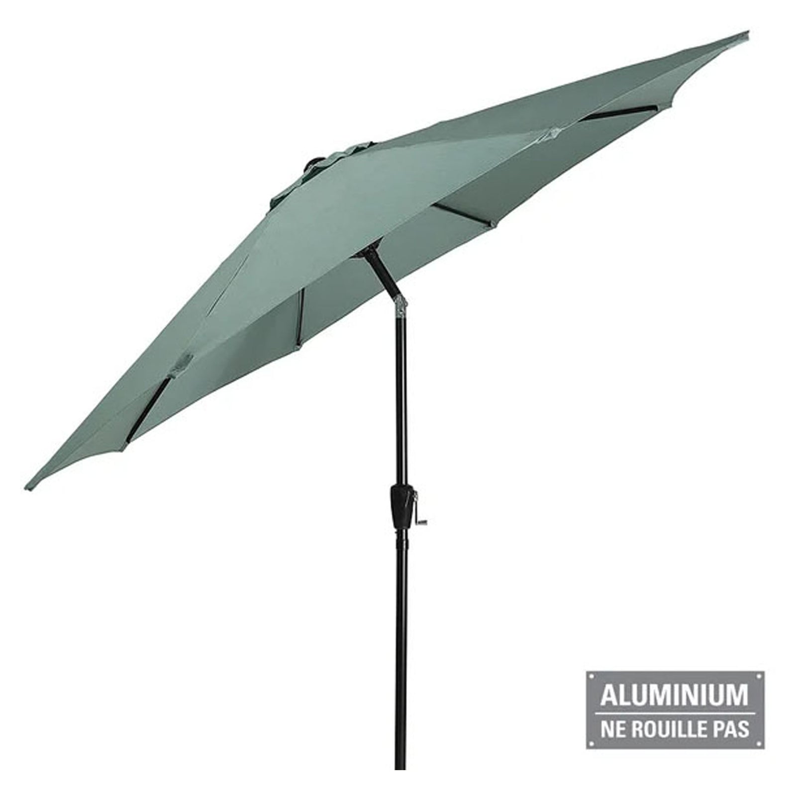Parasol inclinable, en aluminium et polyester, vert doux, 9'
