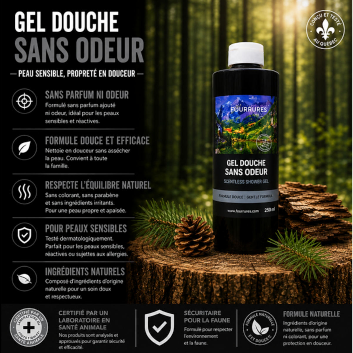 Gel douche, sans odeur, 250 ml