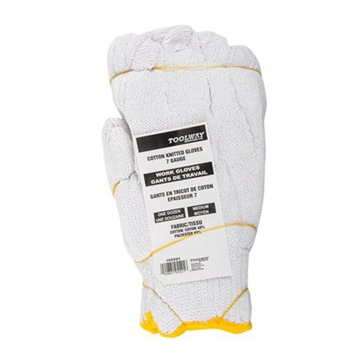 Gants de coton, poly tricotée, blanc, moyen (emballages de 12)
