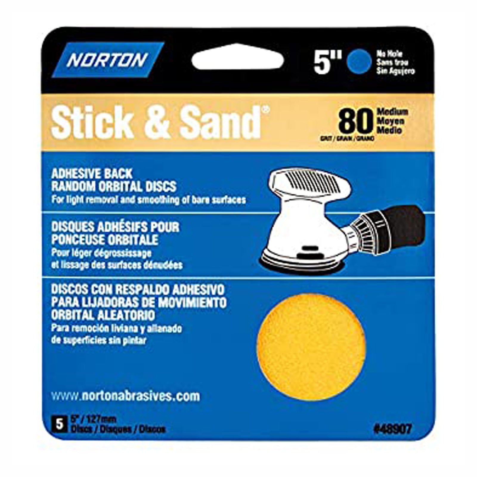 Disque de ponçage adhésif, 5'', 80 gr (emballage de 5)