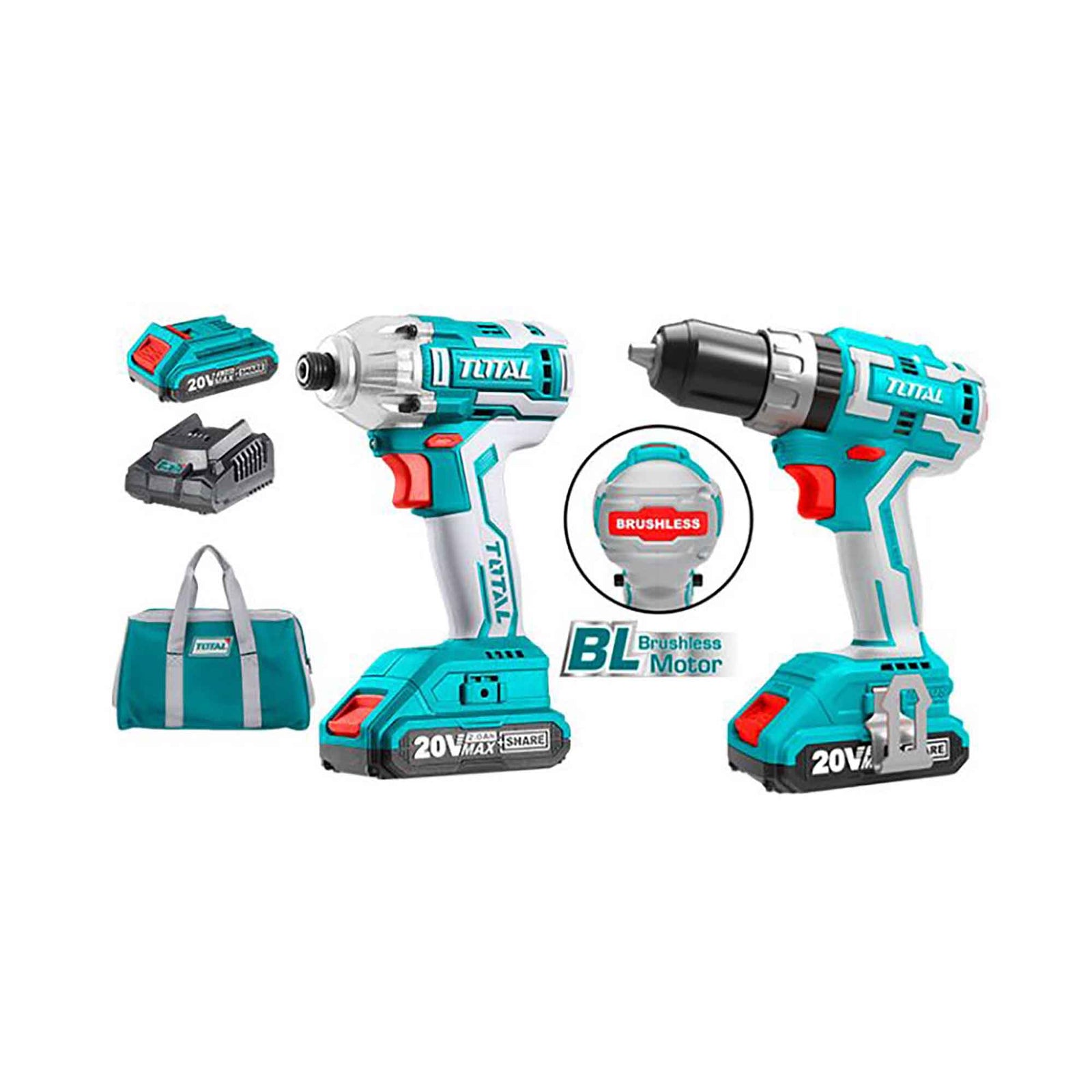 Ensemble de perceuses et visseuses, à batterie, sans balais, 20 Volts