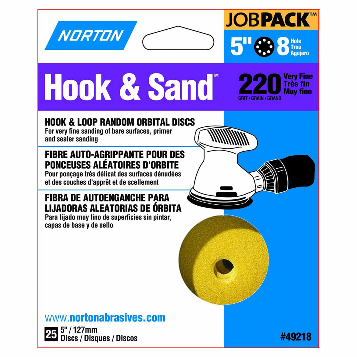 Disque de ponçage, 8 troue, 5'', 220 gr