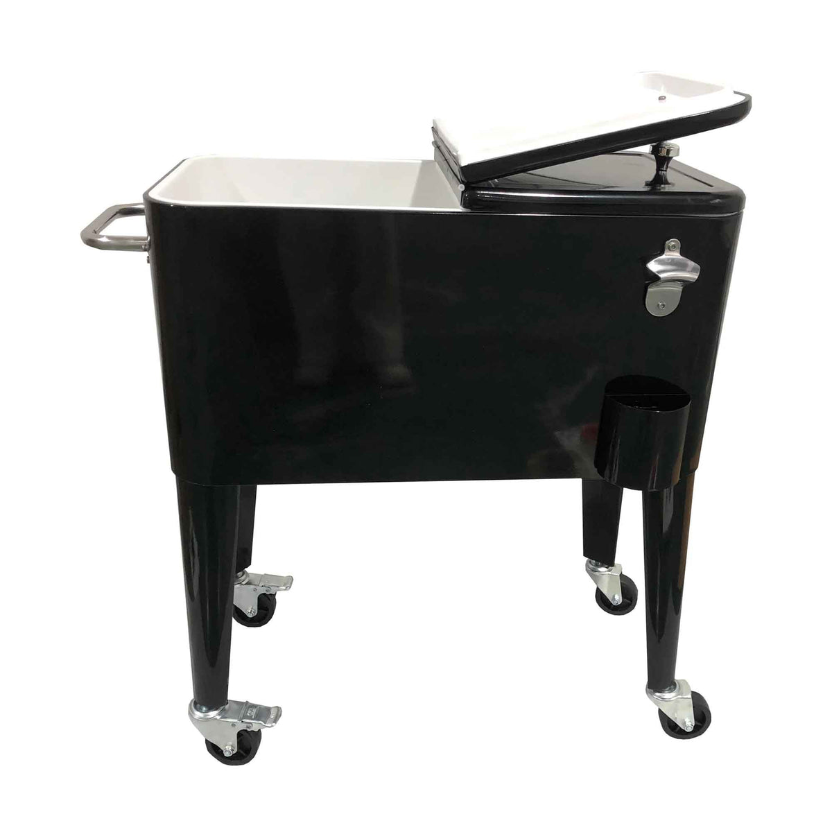 Glacière noire rétro sur pieds avec roues en acier, 57 L 