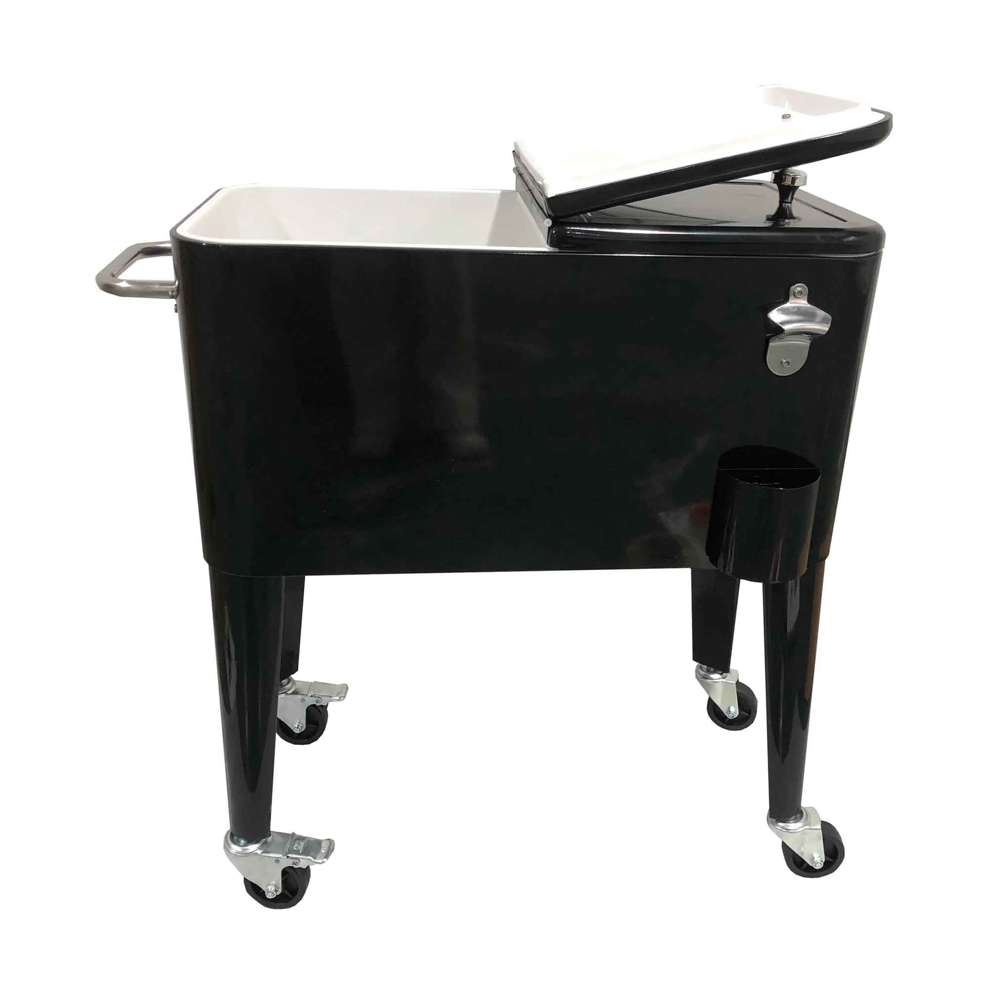 Glacière noire rétro sur pieds avec roues en acier, 57 L 