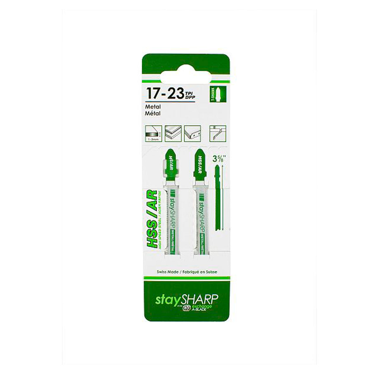 Lame de scie sauteuse, métal, tige T, 3-1/4&#39;&#39; x 17/23 dents (emballage de 2)