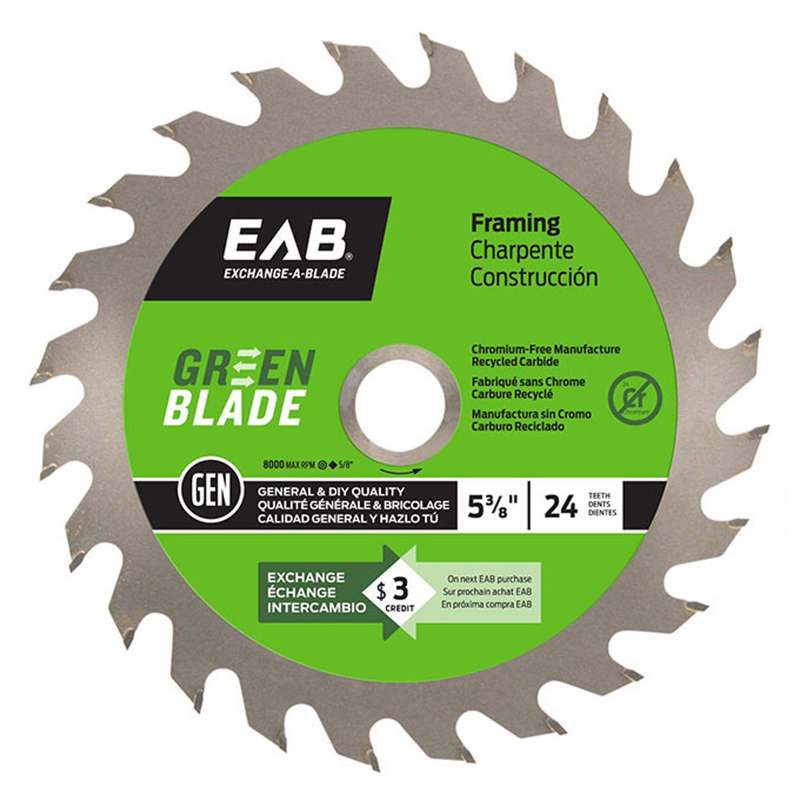 Lame de scie pour charpente, par 24 dents, 5-3/8''
