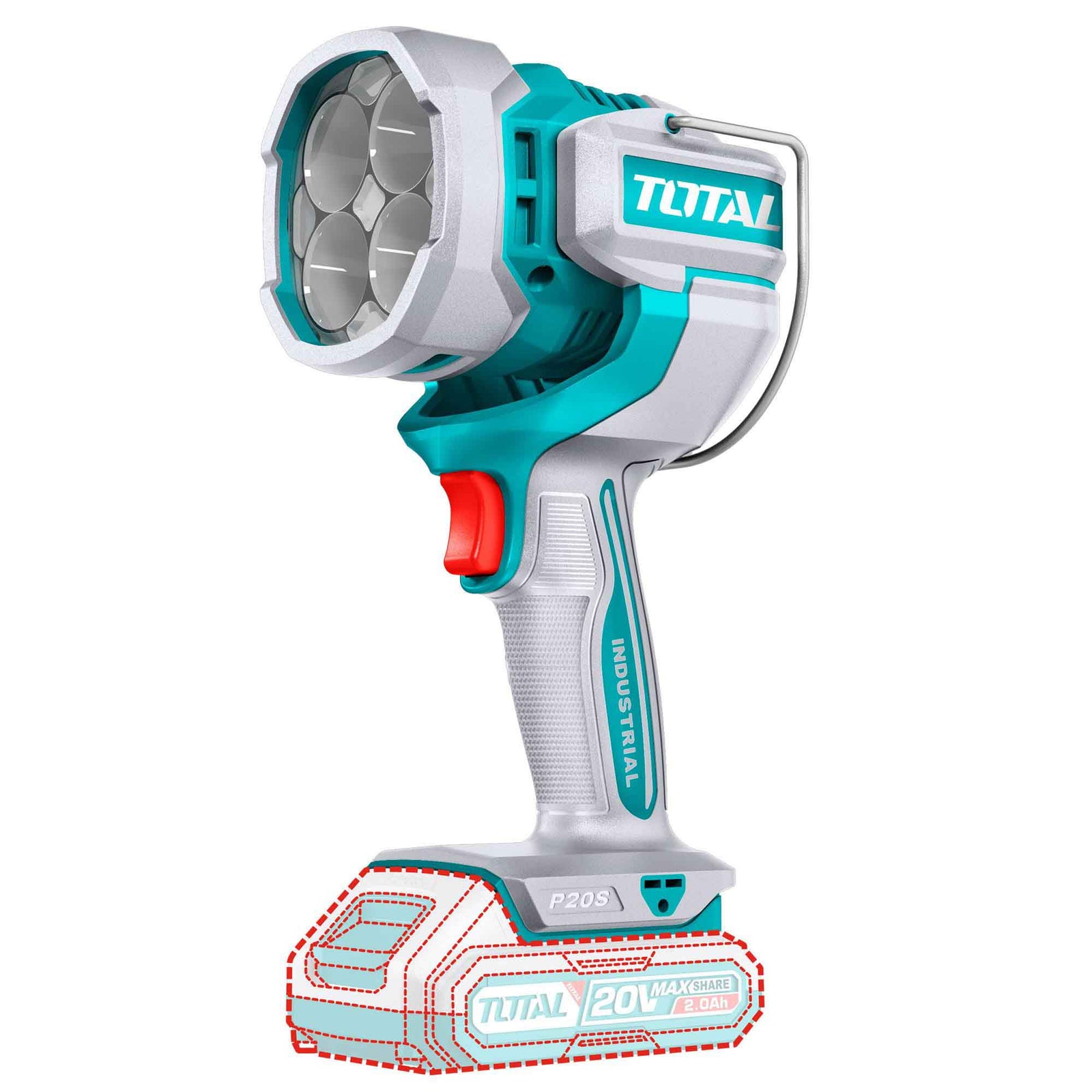 Lampe de travail portative Total tools, 2000 lumens, 20 Volts