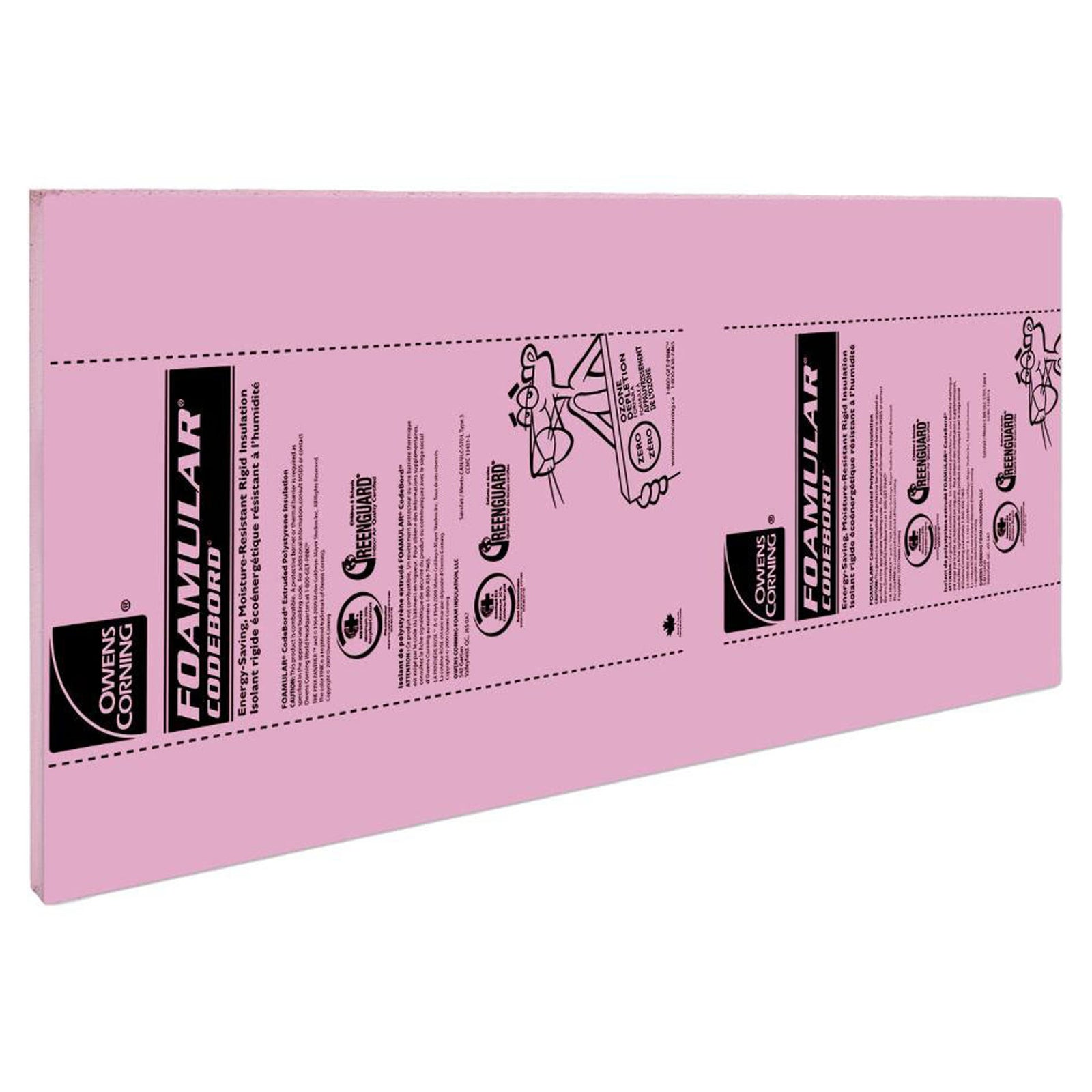 Panneau de Styrofoam, Codebord, 1'' x 2' x 8', Rose 