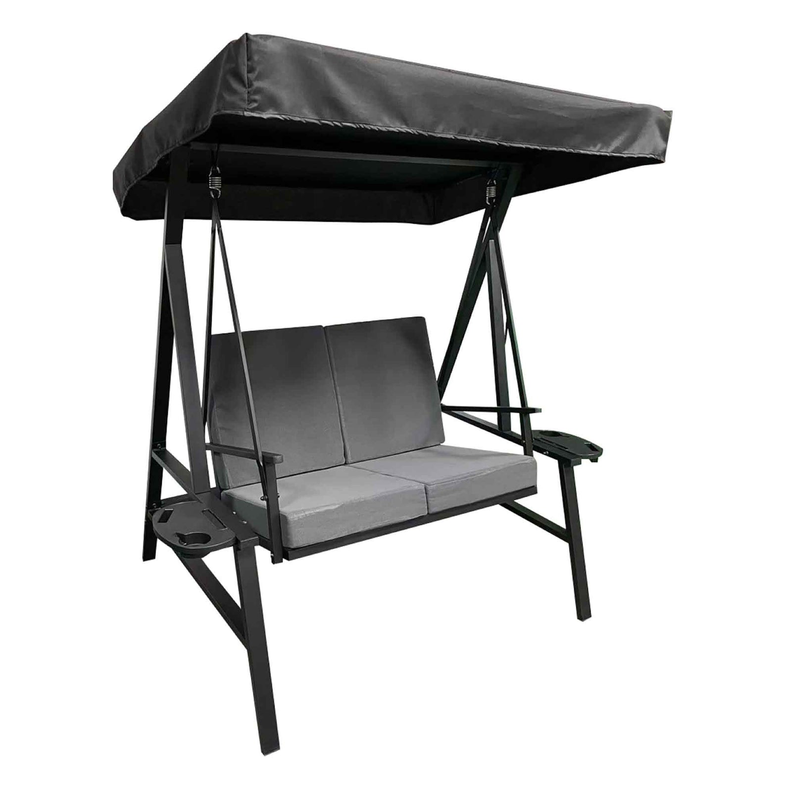 Balançoire double avec coussin et table d'appoint rétractable