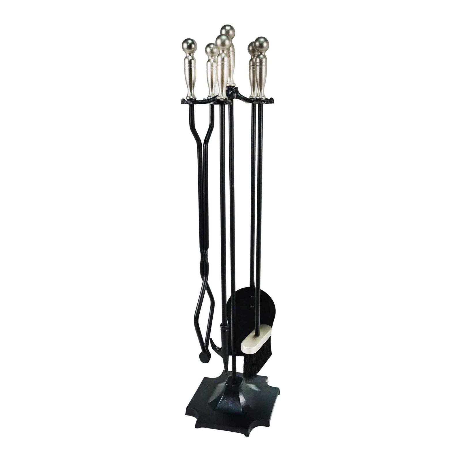 Ensemble d'outils pour le foyer sur piédestal noir et cuivre de la collection ''Grant'', 5 pièces