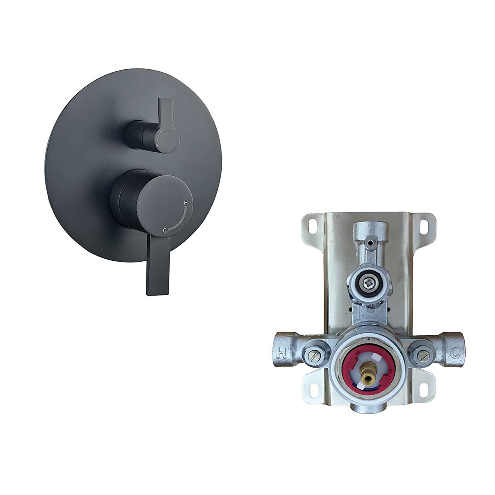 Robinet de bain-douche rond avec mitigeur à 3 voies, noir mat