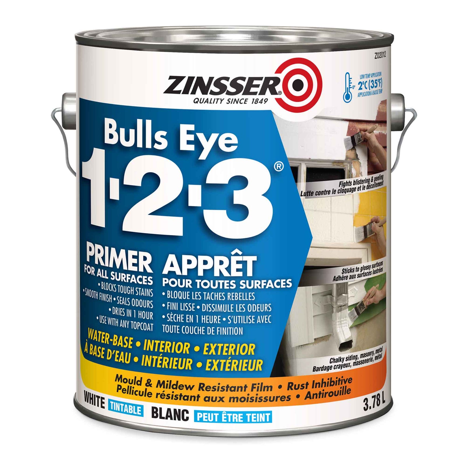 Apprêt à base d'eau Bulls Eye 1-2-3 blanc, 3,7 L