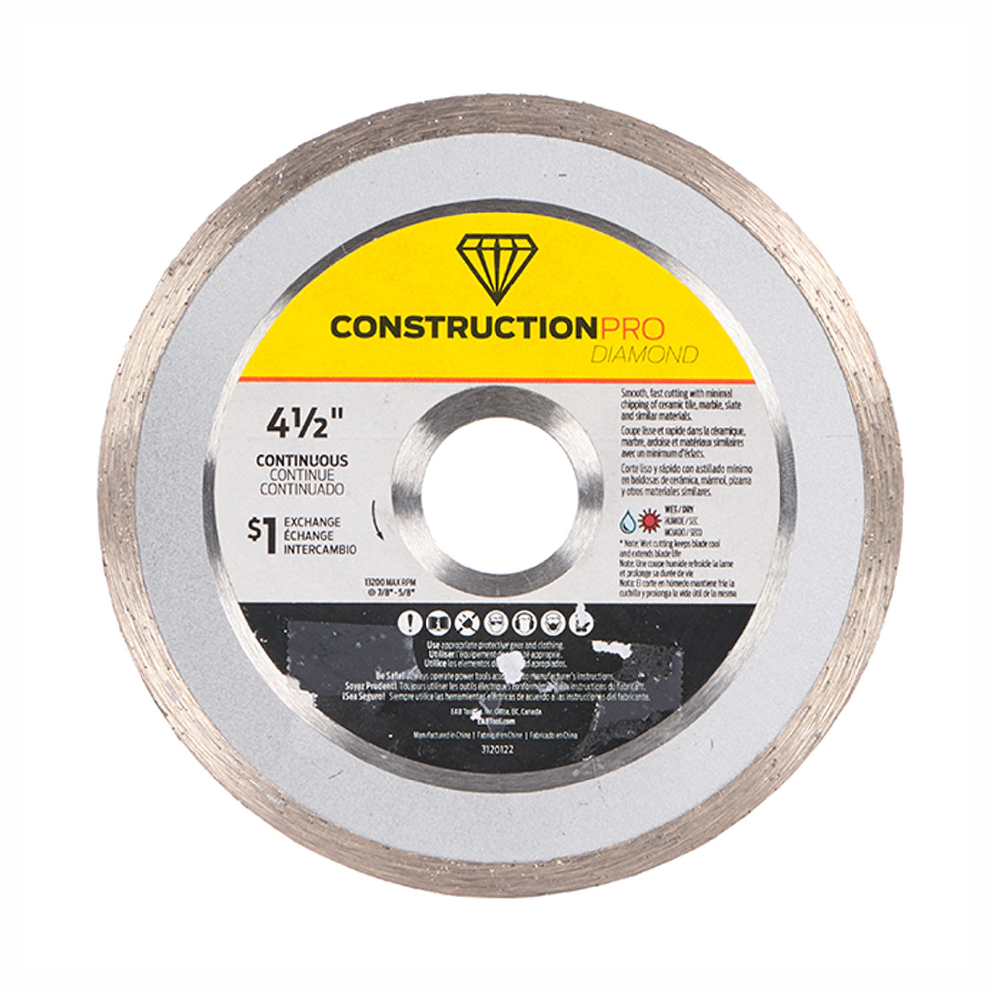 Lame de scie au diamant continu pour céramique, construction pro, 4-1/2''