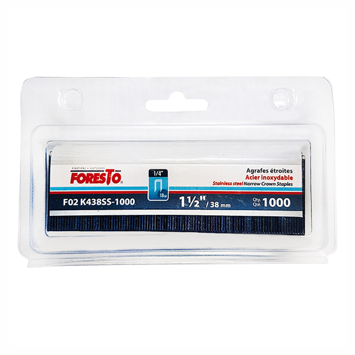 Agrafe en acier inoxydable, calibre 18, 1/4'' x 1-1/2'' (emballage de 1 000)