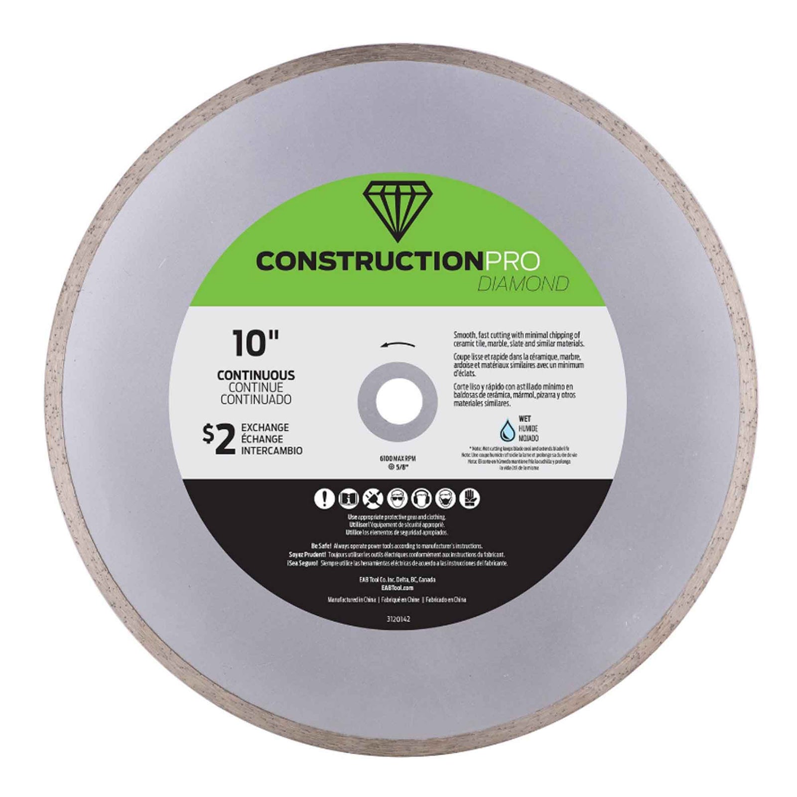 Lame de scie au diamant continu pour céramique, construction pro, 10''