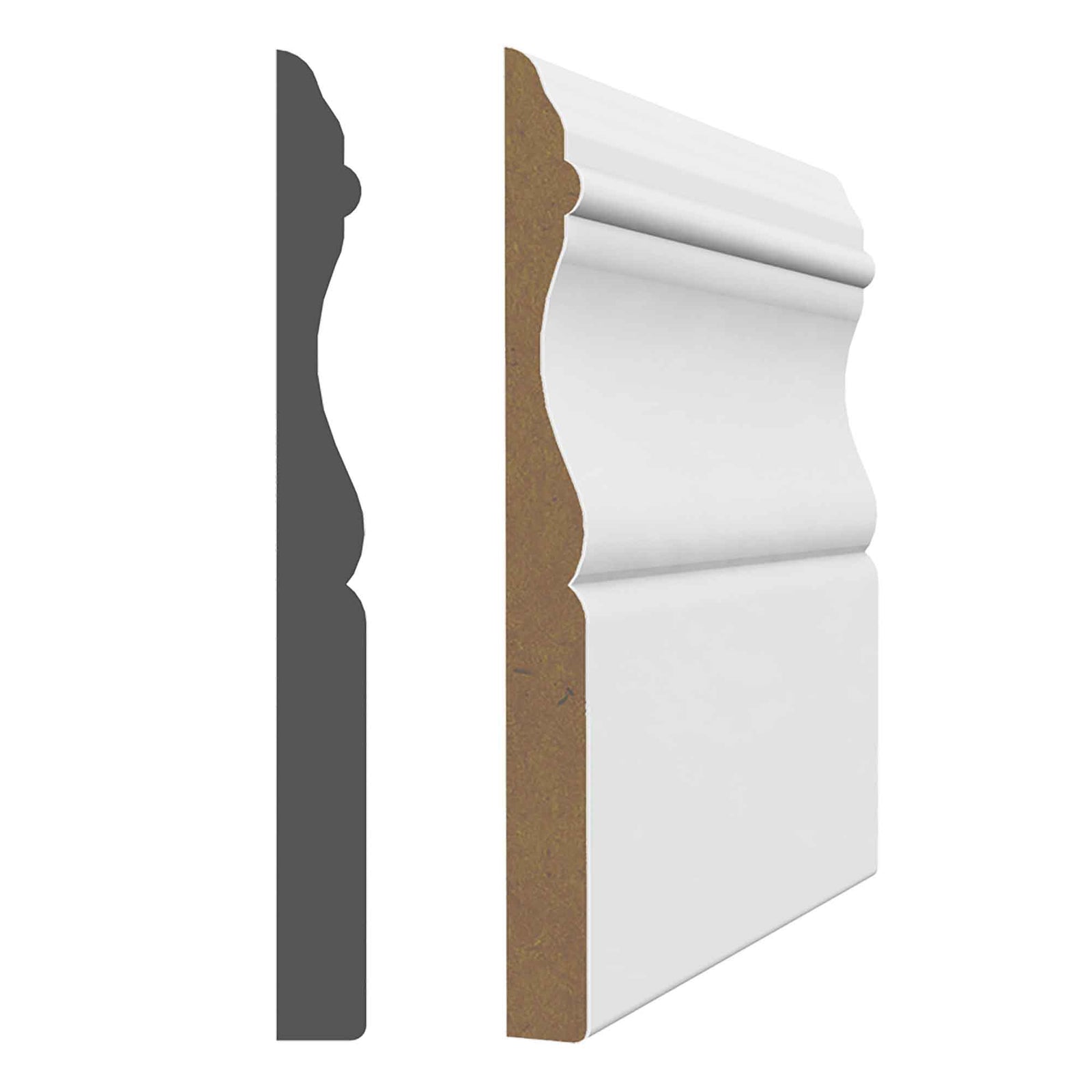 Plinthe en fibre de bois de style colonial prépeinte blanche de 8' x 3-7/8" x 3/8", 10 unités 