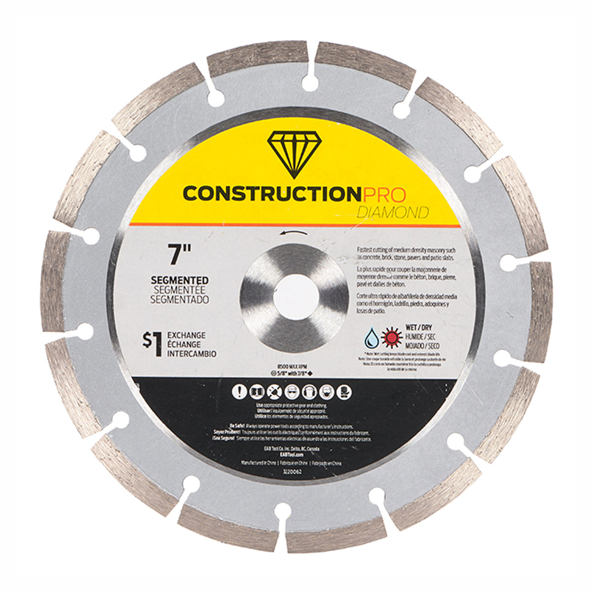 Lame de scie segmentée au diamant pour béton, construction pro, 7''