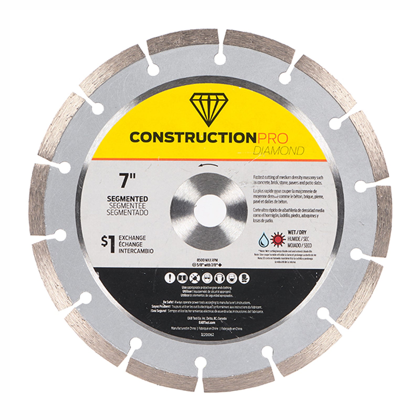 Lame de scie segmentée au diamant pour béton, construction pro, 7''