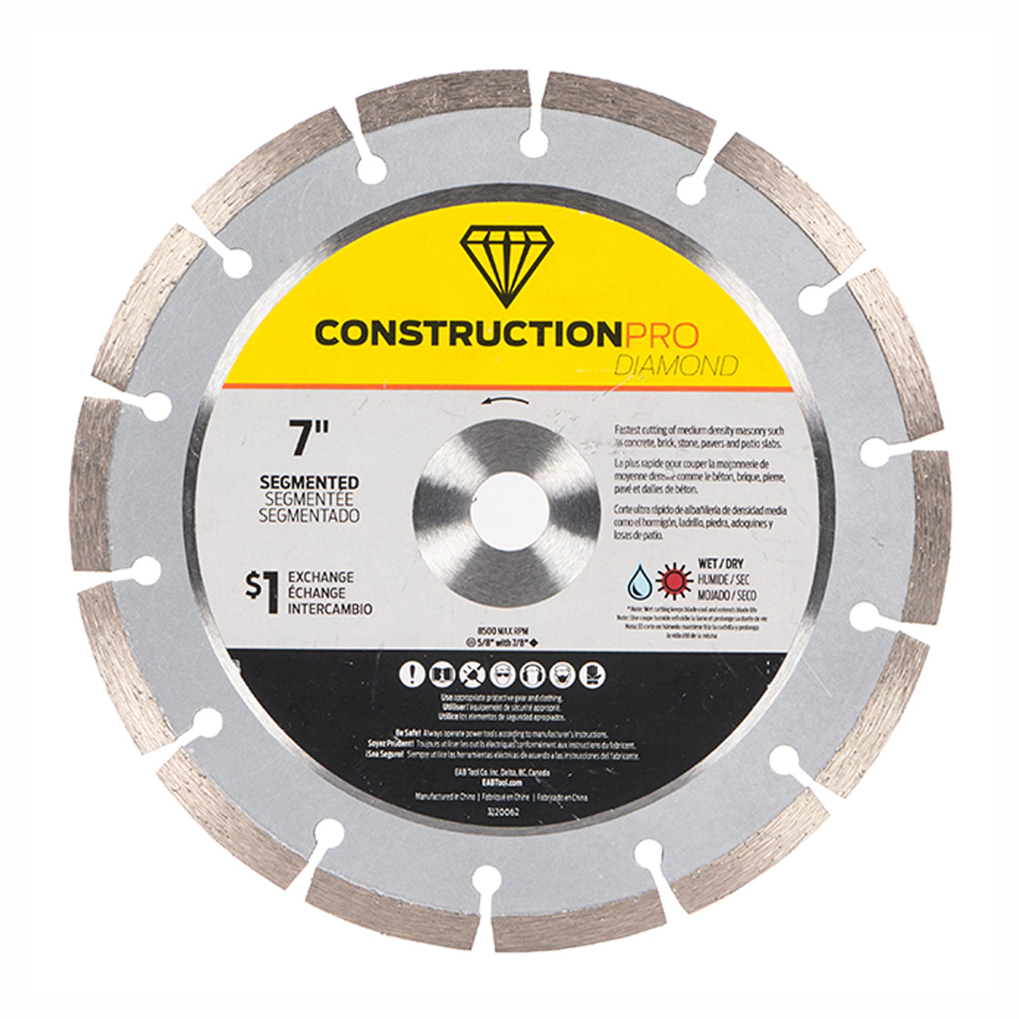 Lame de scie segmentée au diamant pour béton, construction pro, 7''