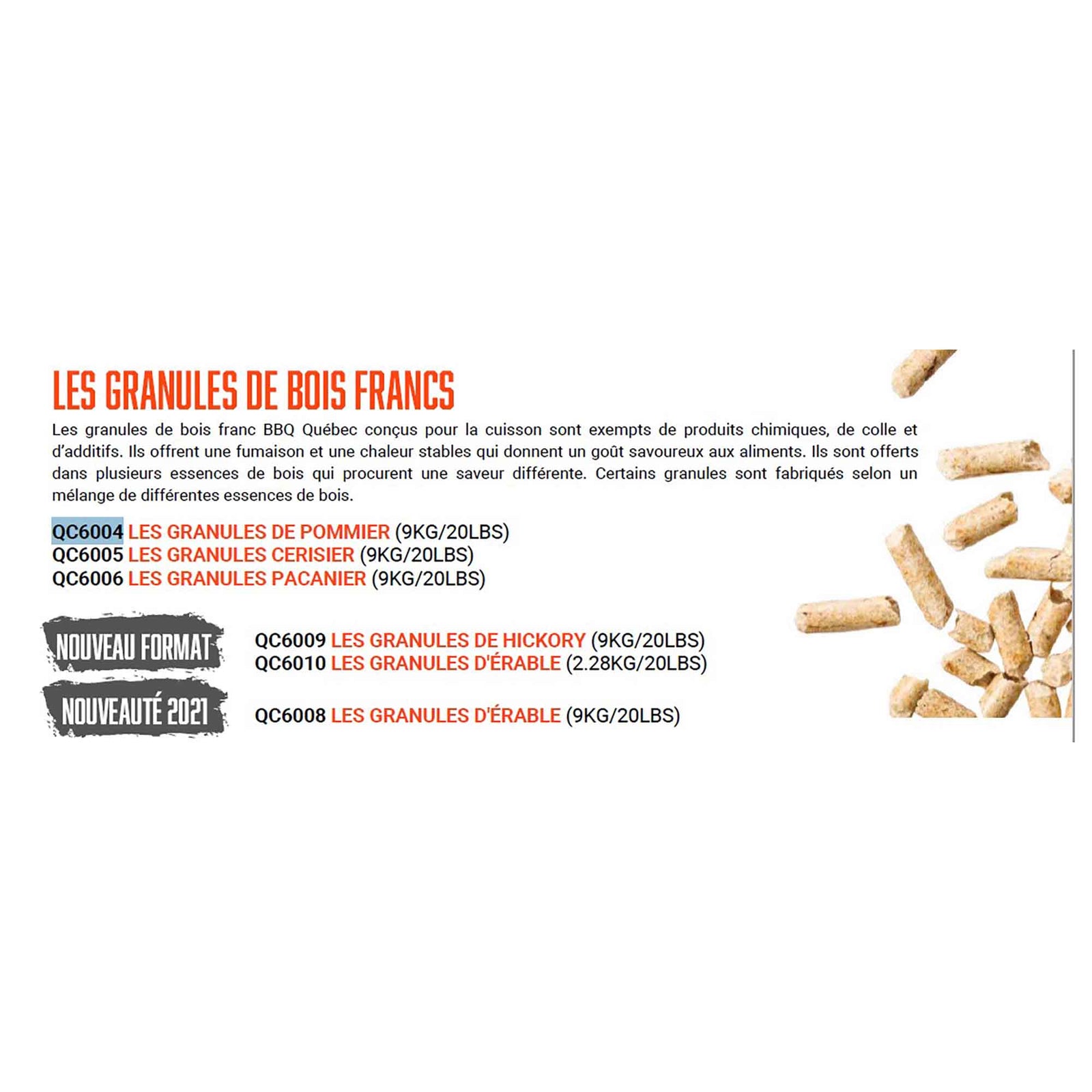 Granule de bois de pécan BBQ Québec, 20 lb