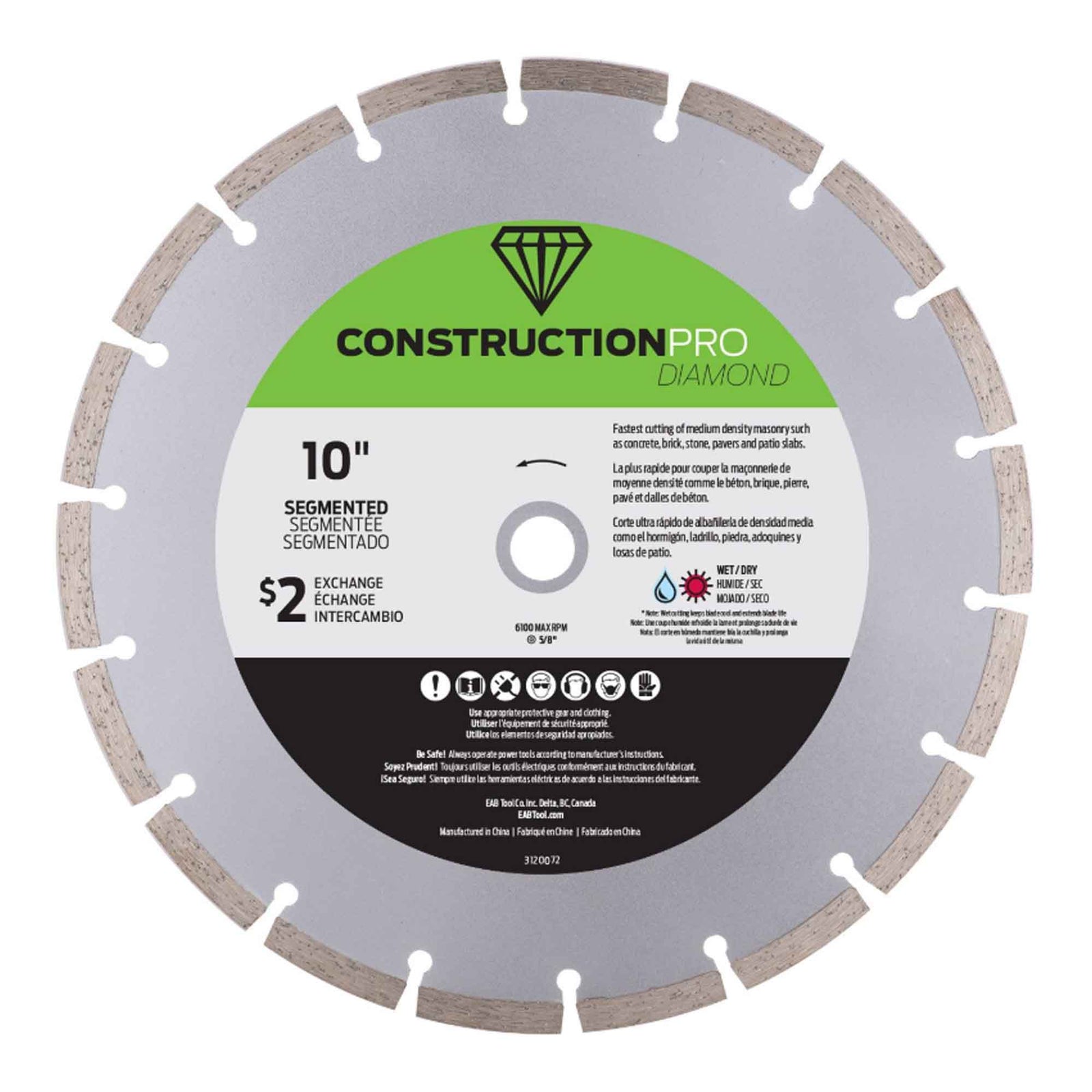 Lame de scie segmentée au diamant pour béton, construction pro, 10''