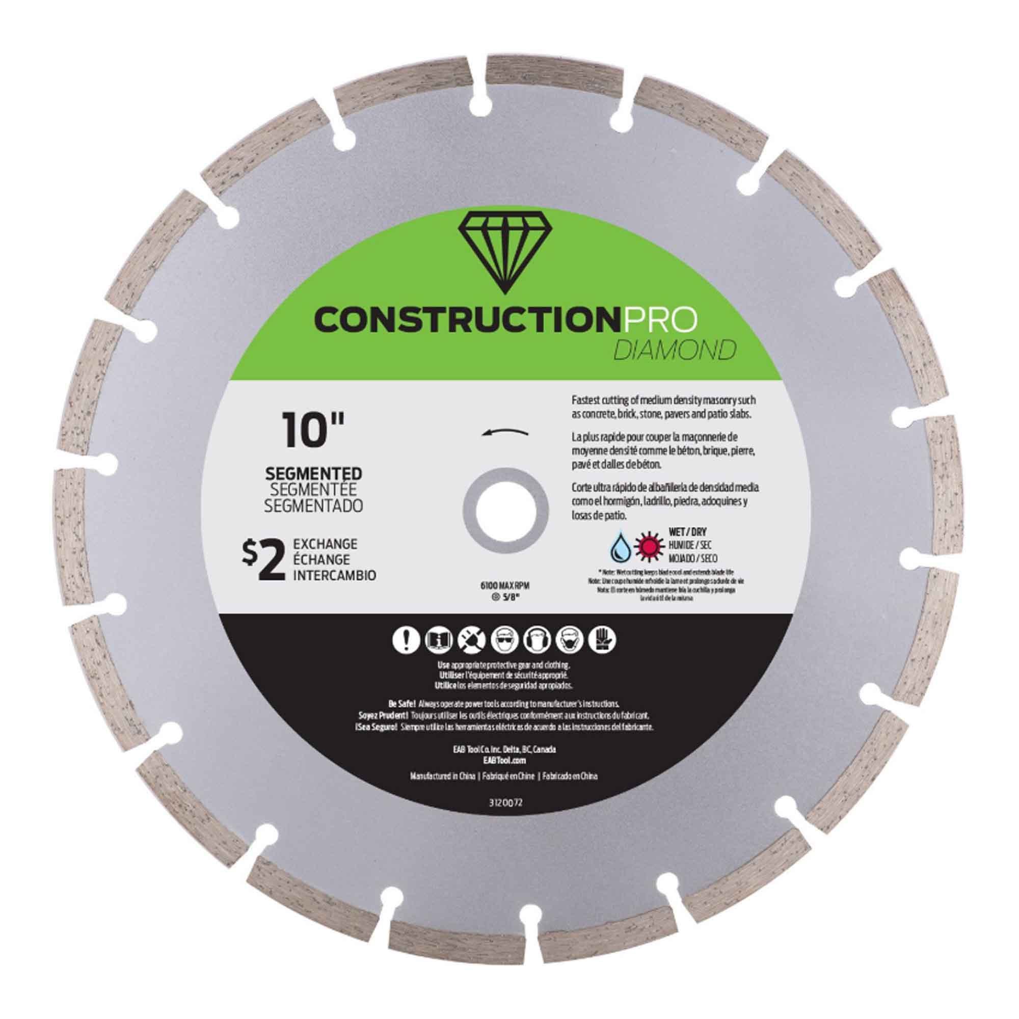 Lame de scie segmentée au diamant pour béton, construction pro, 10''