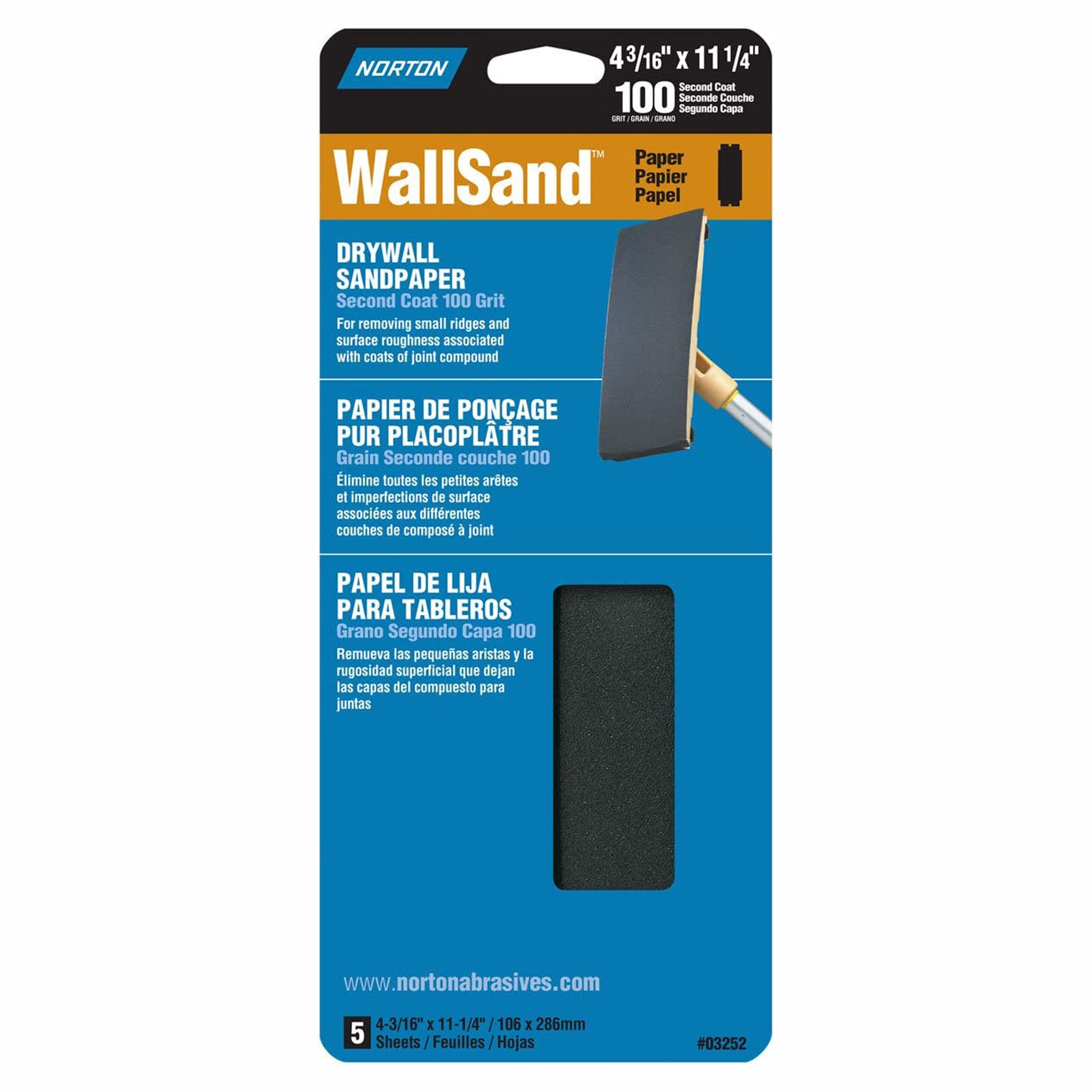 Feuille abrasive cloisons sèches 4-3/16'' x 11'', 100 gr