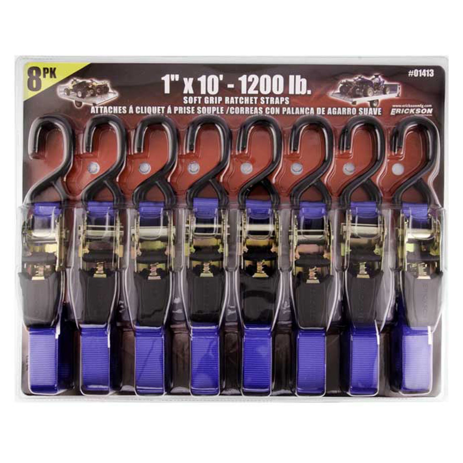 Ensemble de 8 attaches à cliquet à prise souple,  1'' x 10' (1 200 lbs) 