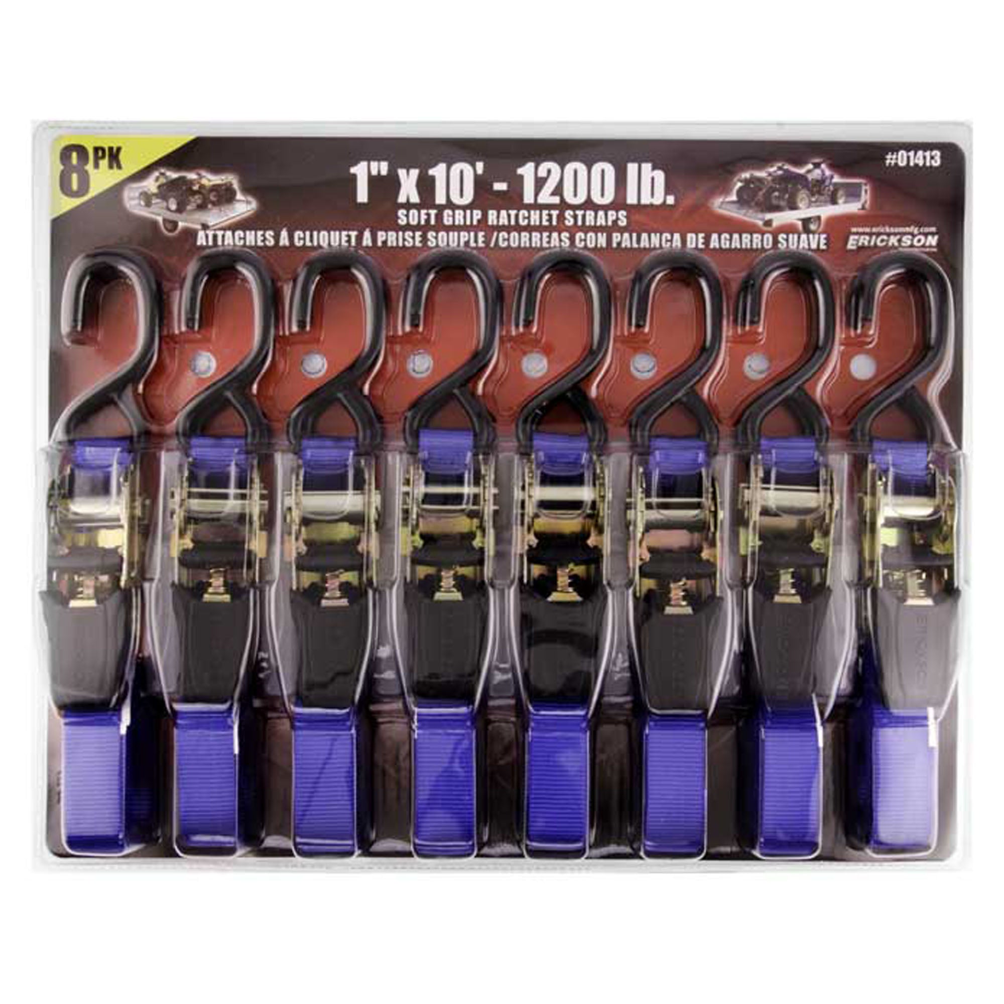 Ensemble de 8 attaches à cliquet à prise souple,  1'' x 10' (1 200 lbs) 