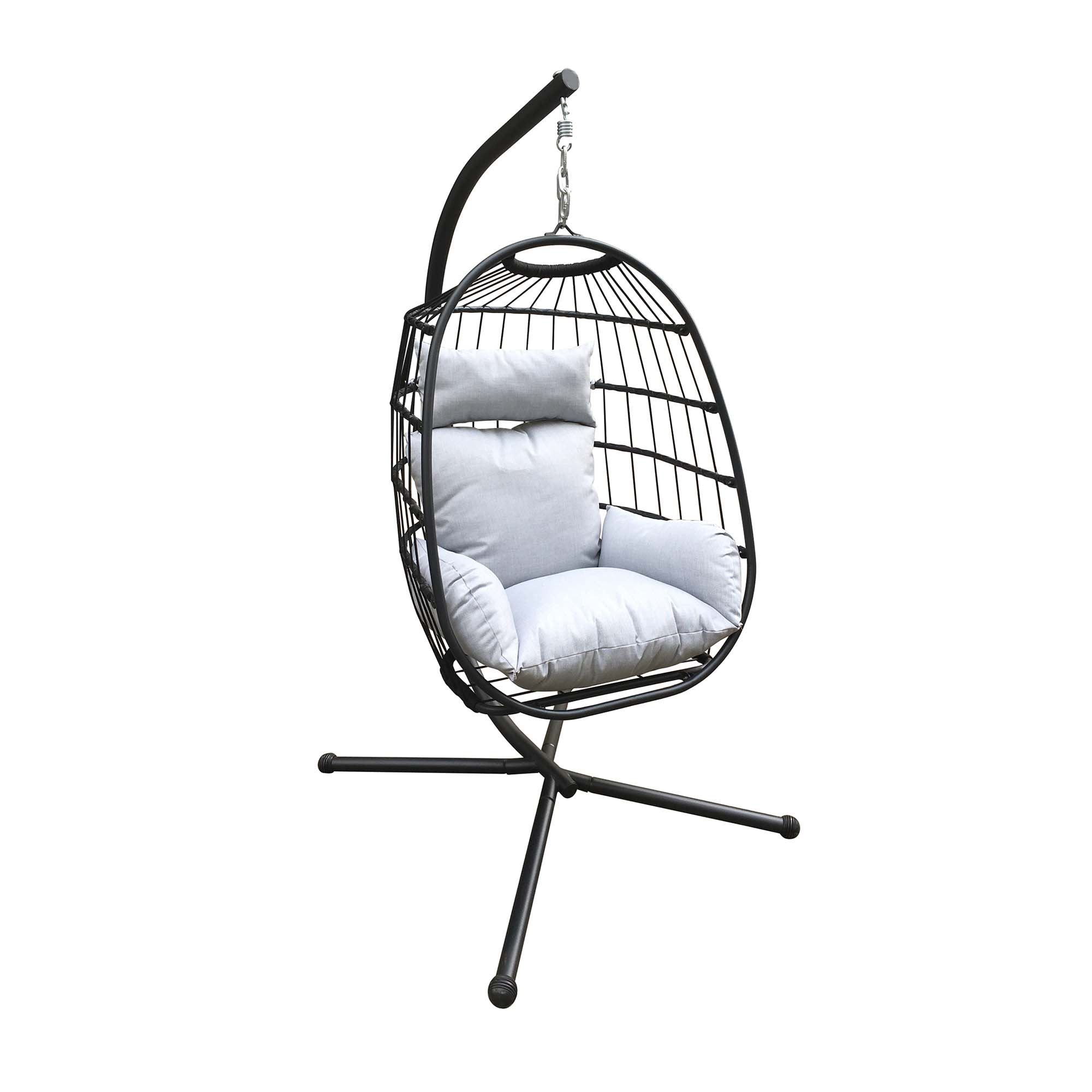 Chaise suspendue SANTIAGO de style panier, coussin gris