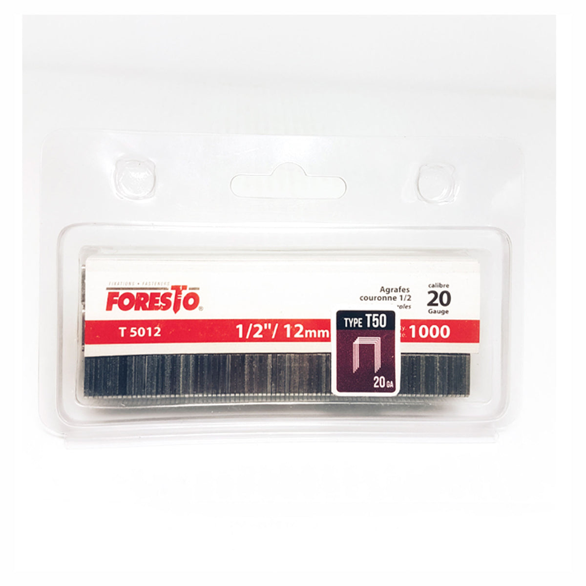 Agrafe T-50, calibre 20, 1/2'' (emballage de 5 000)