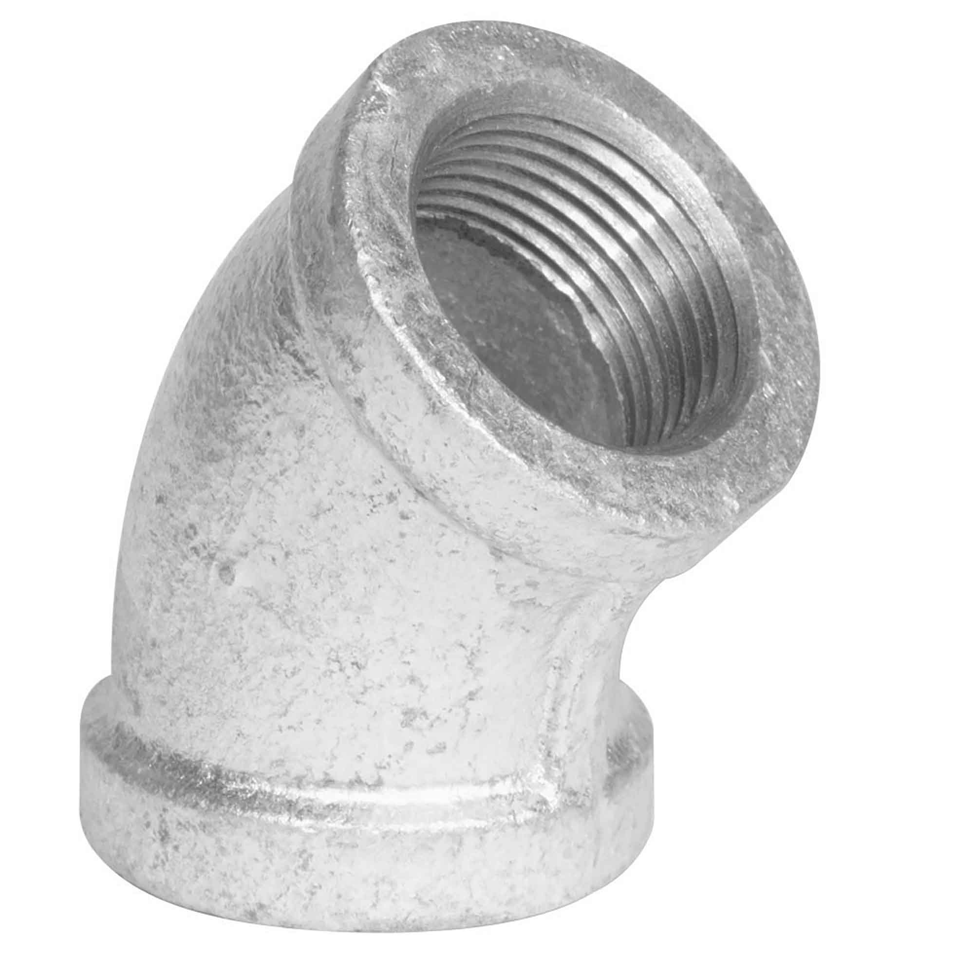 Raccord en coude de 45° en fonte galvanisée, 1/2" x 1/2"