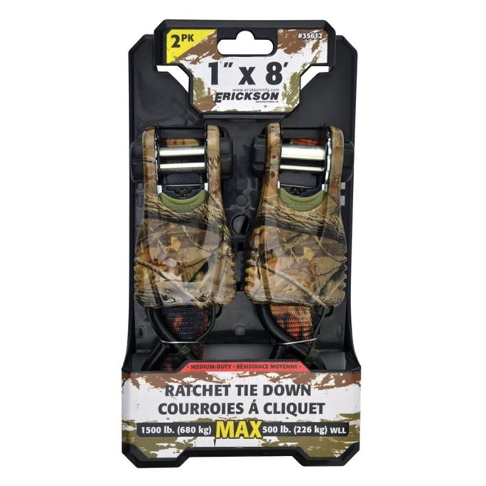 Ensemble de 2 courroies à cliquet camouflage, 1'' x 8' (1 500lbs) 