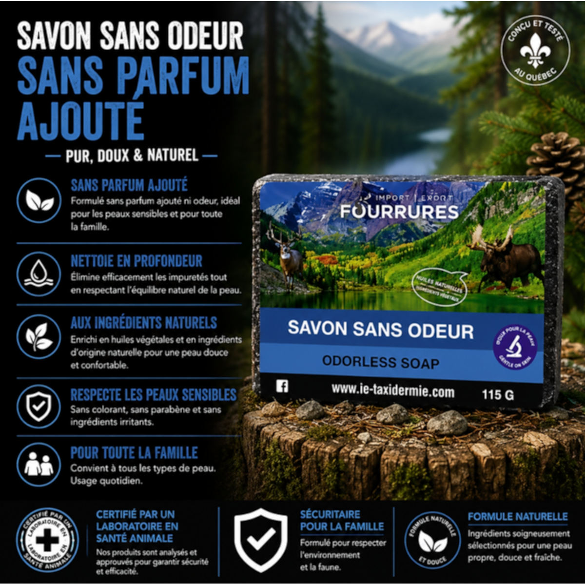Savon, sans odeur, 115 gr