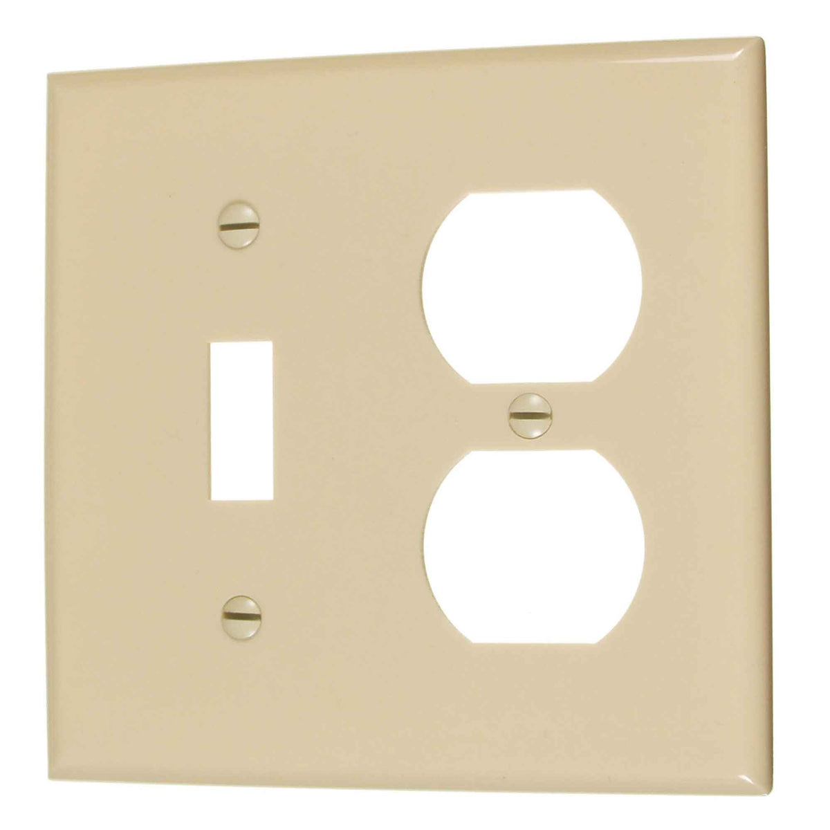 Plaque murale pour prise double et interrupteur, ivoire