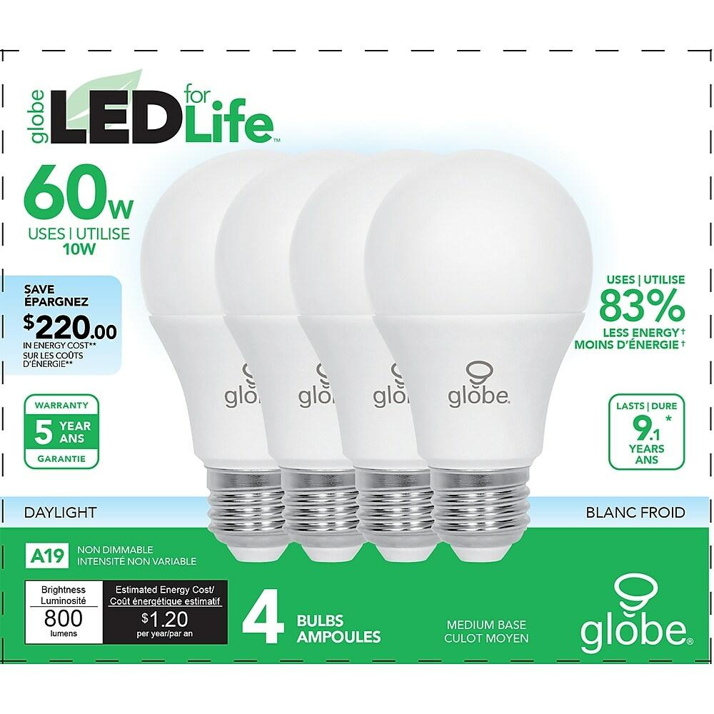 Ampoule DEL A19, non-dimmable, lumière du jour, 60 watts (emballage de 4)