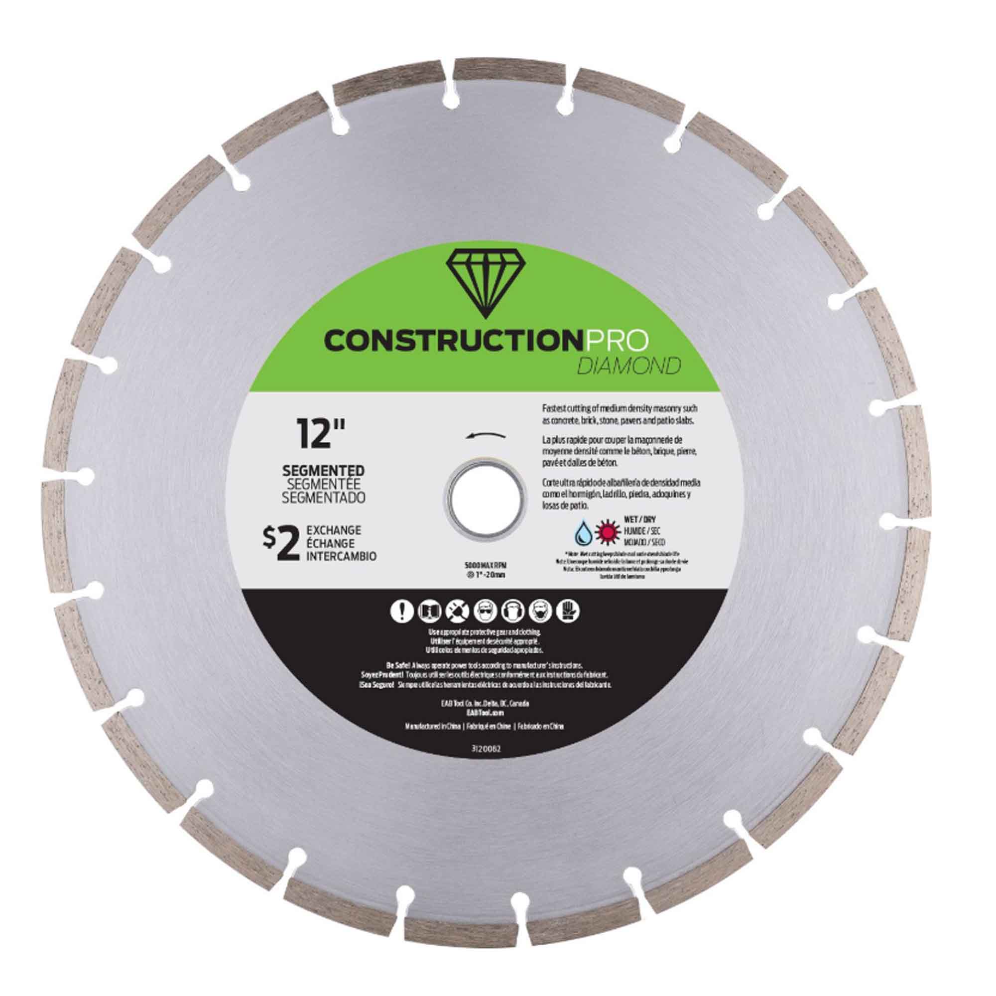 Lame de scie au diamant segmenté, construction pro, 12''