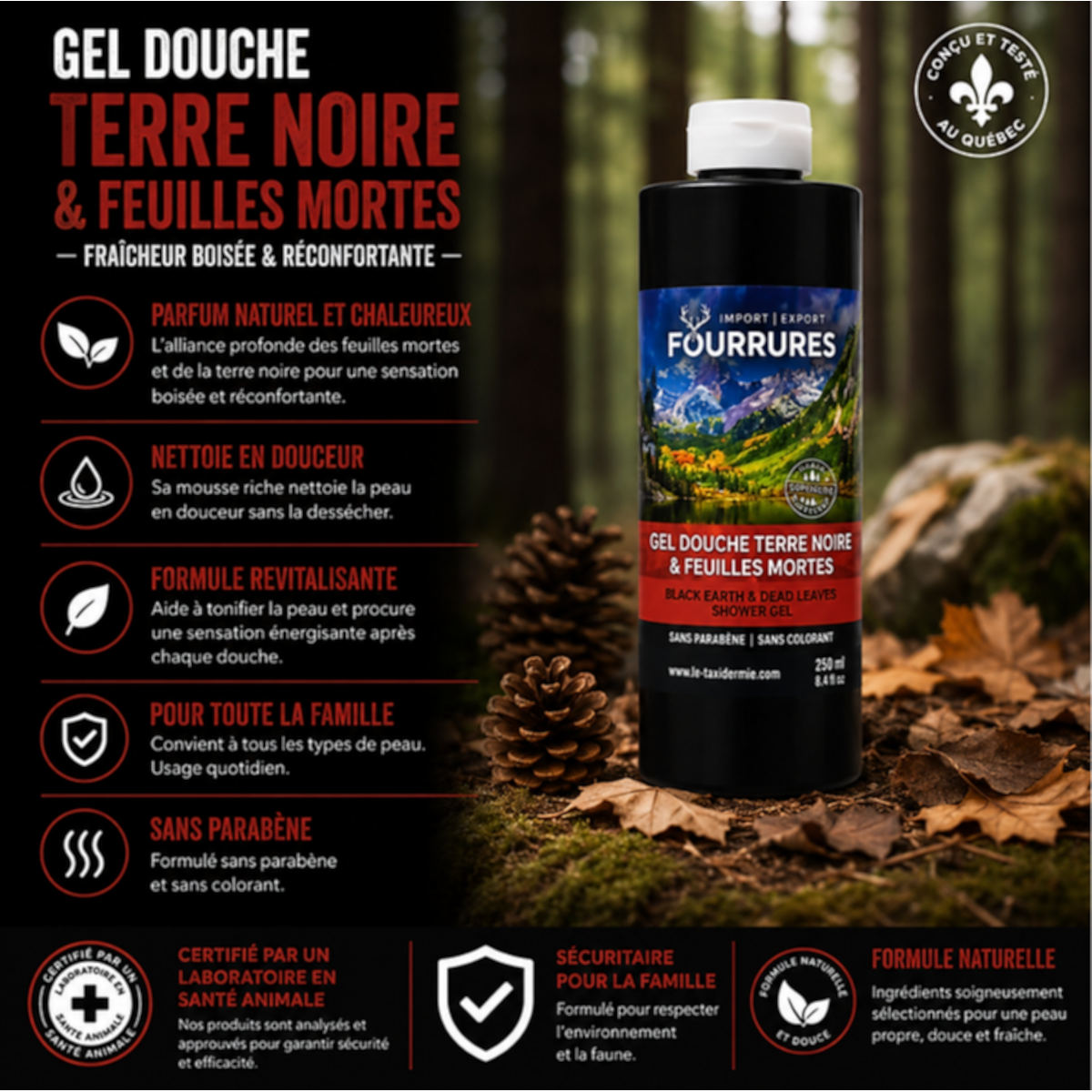 Gel douche, terre noire et feuilles mortes, 250 ml